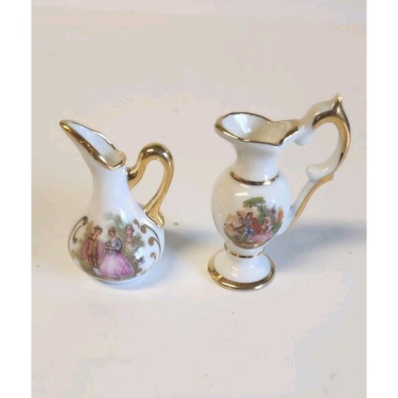 Vintage Limoges France Porcelain Miniature Pitchers Lot of 2 Couples Courting - Picture 1 of 6